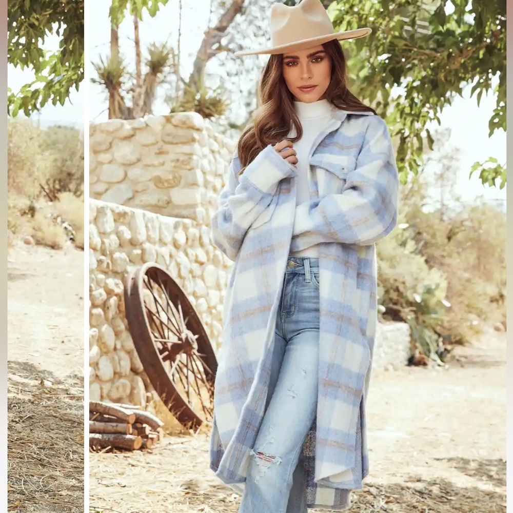 Miss Lola pocketed plaid button down shacket